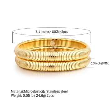 Gold Bangle Bracelets for Women - Flexible Waterproof Bangles