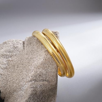 Gold Bangle Bracelets for Women - Flexible Waterproof Bangles
