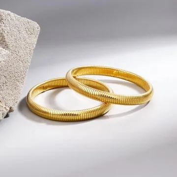 Gold Bangle Bracelets for Women - Flexible Waterproof Bangles