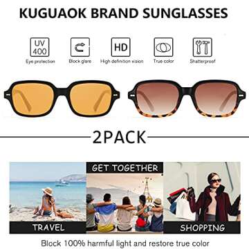 KUGUAOK 2PACK Fashion Sunglasses for Women Outdoor Travel Irregular Square Sun Glasses 100% UV Prote...