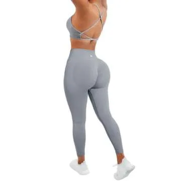SUUKSESS Women Seamless 2 piece Workout Sets Strappy Padded Sports Bra Booty High Waisted Leggings Outfits (Grey Blue,S)