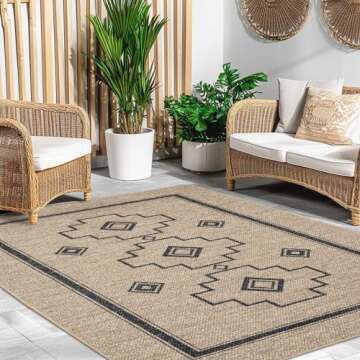 ILANGO Jute Area Rugs for Living Room, Woven Washable Rugs 5'x7' Indoor, Natural Scandinavian Rugs for High Traffice Areas, Non Slip Carpet with Rubber Backing for Bedroom Kitchen Porch