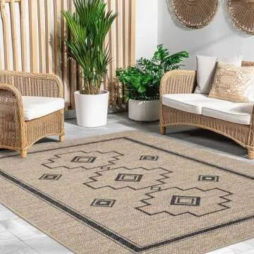 ILANGO Jute Area Rugs for Living Room, Woven Washable Rugs 5'x7' Indoor, Natural Scandinavian Rugs for High Traffice Areas, Non Slip Carpet with Rubber Backing for Bedroom Kitchen Porch