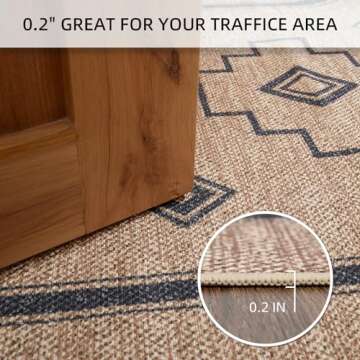 ILANGO Jute Area Rugs for Living Room, Woven Washable Rugs 5'x7' Indoor, Natural Scandinavian Rugs for High Traffice Areas, Non Slip Carpet with Rubber Backing for Bedroom Kitchen Porch