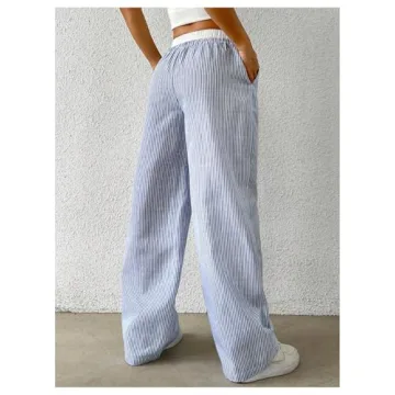 GORGLITTER Girl's High Waisted 2 in 1 Striped Pants