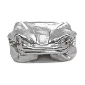 JRNDNIUO Women's PU Leather Clutch Handbags Ruched Bag Purse Formal Dumpling Evening Bag Small Elegant Dressy Handbag Silver Metallic Purse