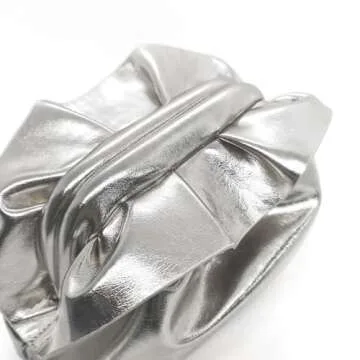 JRNDNIUO Women's PU Leather Clutch Handbags Ruched Bag Purse Formal Dumpling Evening Bag Small Elegant Dressy Handbag Silver Metallic Purse