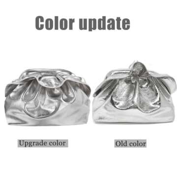 JRNDNIUO Women's PU Leather Clutch Handbags Ruched Bag Purse Formal Dumpling Evening Bag Small Elegant Dressy Handbag Silver Metallic Purse