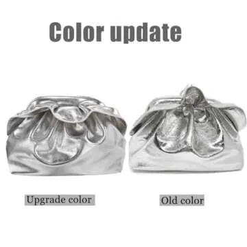 JRNDNIUO Women's PU Leather Clutch Handbags Ruched Bag Purse Formal Dumpling Evening Bag Small Elegant Dressy Handbag Silver Metallic Purse