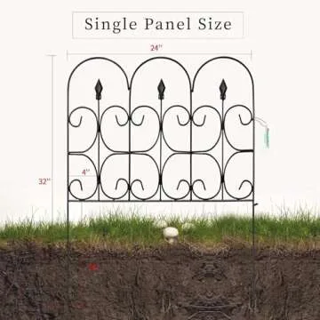 AMAGABELI GARDEN & HOME 5 Panels Decorative Garden Fences and Borders for Dogs 32in(H)×10ft(L) No Dig Metal Fence Panel Garden Edging Fence for Animal Barrier Fencing for Flower Beds Yard Patio Black