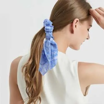 Cutewing Hair Scrunchie Scarf Bow Scrunchies Chiffon Bandana Scrunchies for Women Girls, 6PCS , 2 in 1 Design, No Hurt, Various Occasions