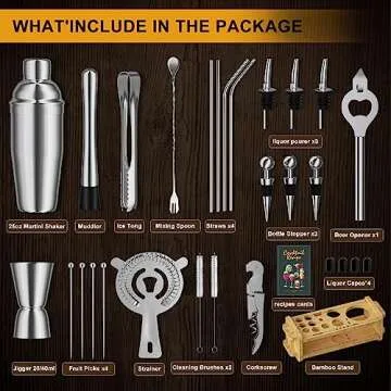 Secilla 30pcs Mixology Bartender Kit with Stand, 25oz Bar Set Cocktail Shaker Set, Professional Bart...