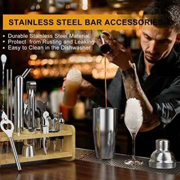 Secilla 30pcs Mixology Bartender Kit with Stand, 25oz Bar Set Cocktail Shaker Set, Professional Bartending Kit Home Bar Tools Set Bar Accessories Father's Day White Elephant Gifts