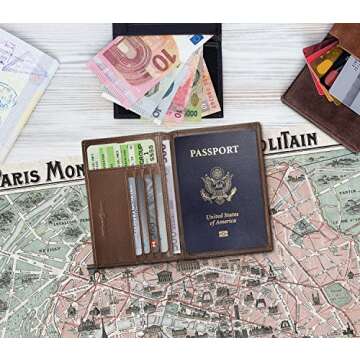 RFID Blocking Folding Leather Passport Holder Wallet For Men and Women - Brown