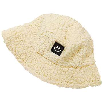 MaxNova Women Bucket Hats Smile Face Vintage Cloche hat Warm Faux Fur Wool Fisherman Cap Beige