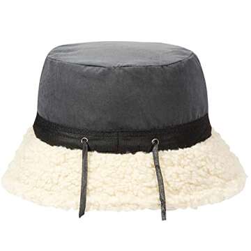 MaxNova Women Bucket Hats Smile Face Vintage Cloche hat Warm Faux Fur Wool Fisherman Cap Beige