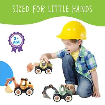 Kidtastic 4 Pack Vehicles Toys Take Apart STEM Learning Construction for Age 3, 4, 5, Bulldozer, Excavator, Digger, Roller, Toddler Tractor Toys, Take Apart Toys for Boys, Build a Truck, Screwdrivers