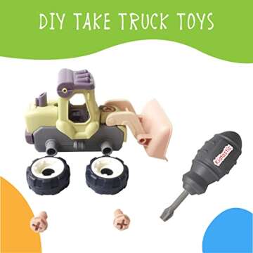 Kidtastic 4 Pack Vehicles Toys Take Apart STEM Learning Construction for Age 3, 4, 5, Bulldozer, Excavator, Digger, Roller, Toddler Tractor Toys, Take Apart Toys for Boys, Build a Truck, Screwdrivers