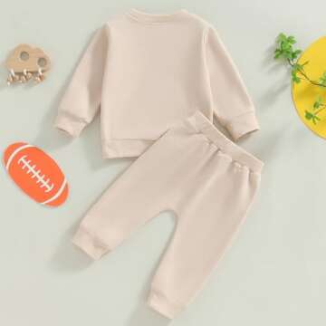 Omkzanbi Toddler Boy Football Outfit Game Day Sweatshirt Retro Rugby Jogger Pants Football 2Pcs Fall Winter Clothes Set 0-3T (Khaki, 18-24 Months)