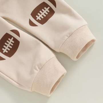 Omkzanbi Toddler Boy Football Outfit Game Day Sweatshirt Retro Rugby Jogger Pants Football 2Pcs Fall Winter Clothes Set 0-3T (Khaki, 18-24 Months)