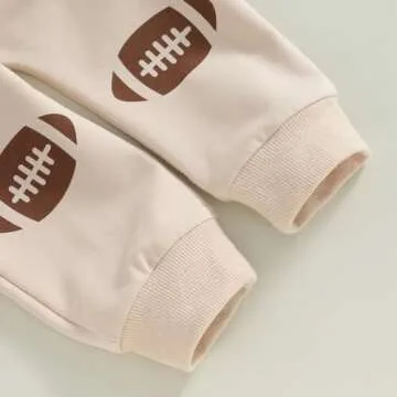 Omkzanbi Toddler Boy Football Outfit Game Day Sweatshirt Retro Rugby Jogger Pants Football 2Pcs Fall Winter Clothes Set 0-3T (Khaki, 18-24 Months)