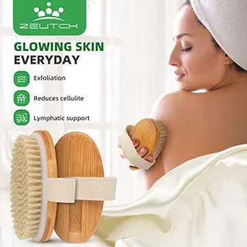 Premium Dry Brushing Body Brush Set for Lymphatic Drainage and Cellulite Treatment, Boar Bristle Long Handle Face Cleansing Brush for A Glowing Skin, 5 Pack