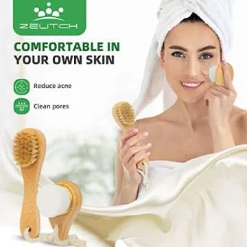 Premium Dry Brushing Body Brush Set for Lymphatic Drainage and Cellulite Treatment, Boar Bristle Long Handle Face Cleansing Brush for A Glowing Skin, 5 Pack