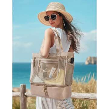 Stylish BAGSMART Beach Bag with Insulation Cooler for Women