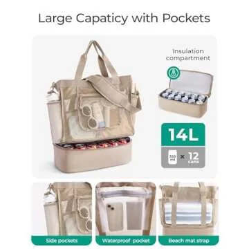 Stylish BAGSMART Beach Bag with Insulation Cooler for Women