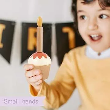 Pillowhale Wooden Cupcakes Toy,Kids Kitchen Playset,Pretend Play Food with Menu,Birthday Cake Toy for Toddlers Boys Girls Ages 3+