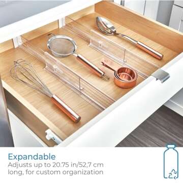 iDesign Drawer Dividers, Deep Adjustable Organiser System Made of Durable Plastic, Set of 2 Drawer Inserts for Wardrobe, Clear, 62420EU