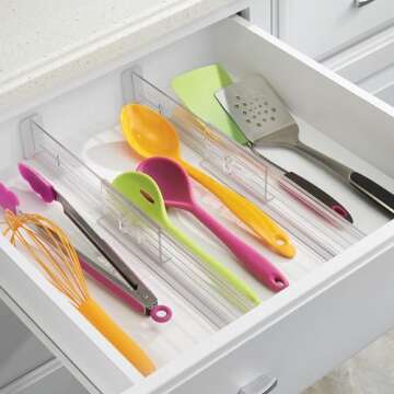 iDesign Drawer Dividers, Deep Adjustable Organiser System Made of Durable Plastic, Set of 2 Drawer Inserts for Wardrobe, Clear, 62420EU