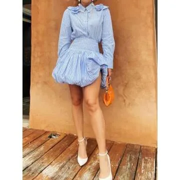 Yojeasrio Women Y2k Bubble Mini Skirt Ruffle Hem Pleated Short Skirts High Waist Puffy A-Line Flared Skirt Streetwear