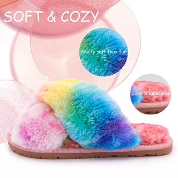 Fluffy Leopard Tie Dye Girls Slippers for Kids