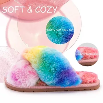 Fluffy Leopard Tie Dye Girls Slippers for Kids
