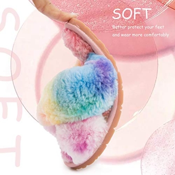 Fluffy Leopard Tie Dye Girls Slippers for Kids