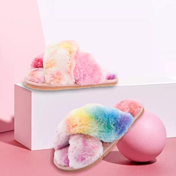 Fluffy Leopard Tie Dye Girls Slippers for Kids