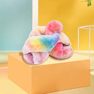 Fluffy Leopard Tie Dye Girls Slippers for Kids