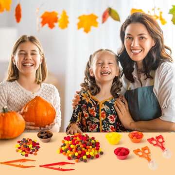 EZdhuawuse Fall Fine Motor Toys - 294P Fall Thanksgiving Counting Sorting Sensory Bin Filler Set for Kids Autumn Counting Toy with Felt Maple Leaf Pom Poms Cup Clip for Preschool Education Activities