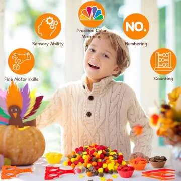 EZdhuawuse Fall Fine Motor Toys - 294P Fall Thanksgiving Counting Sorting Sensory Bin Filler Set for Kids Autumn Counting Toy with Felt Maple Leaf Pom Poms Cup Clip for Preschool Education Activities
