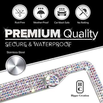 Crystal Bling License Plate Frames for Women - 2 Pack Handcrafted Acrylic Bedazzled Cover, Clear Cry...