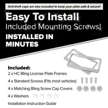 Crystal Bling License Plate Frames for Women - 2 Pack Handcrafted Acrylic Bedazzled Cover, Clear Crystal Stainless Steel Girly Queen Sparkle License Plate Frame Cute Diamond Shiny Black Sparkly Cover