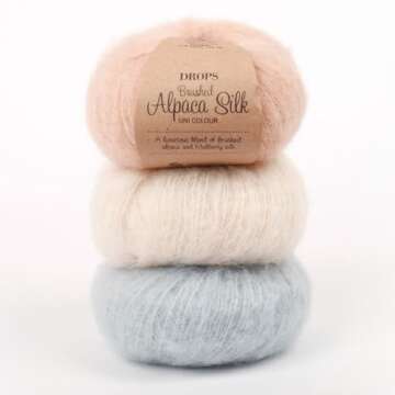 Fluffy Superfine Alpaca and Silk Yarn, Drops Brushed Alpaca Silk, Light and Warm 0.9 oz 153 Yards pe...