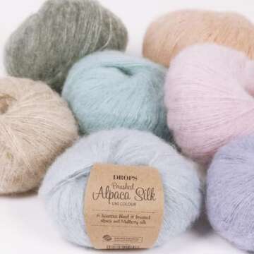 Fluffy Superfine Alpaca and Silk Yarn, Drops Brushed Alpaca Silk, Light and Warm 0.9 oz 153 Yards per Ball (02 Light Grey)