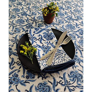 ATOSII Midnight Bloom Blue Cotton Napkins - Set of 4