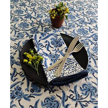 ATOSII Midnight Bloom Blue Cotton Napkins - Set of 4