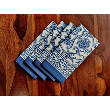 ATOSII Midnight Bloom Blue Cotton Napkins - Set of 4
