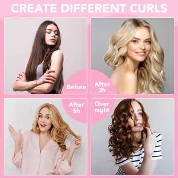 obeoby 4 in 1 Pack Heatless Curling Rod, No Heat Hair Curlers to Sleep in Overnight Curls with Hook Blowout Rods Headband with Silk Scarf Curl Styling Kit for Long Medium Hair, Pink