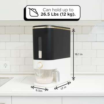 Dizpent 26.4 Lbs Rice Dispenser Countertop With Measuring Cup, Sealed Rice Storage Container, Moistu...