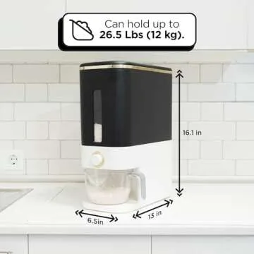 Dizpent 26.4 Lbs Rice Dispenser Countertop With Measuring Cup, Sealed Rice Storage Container, Moistu...